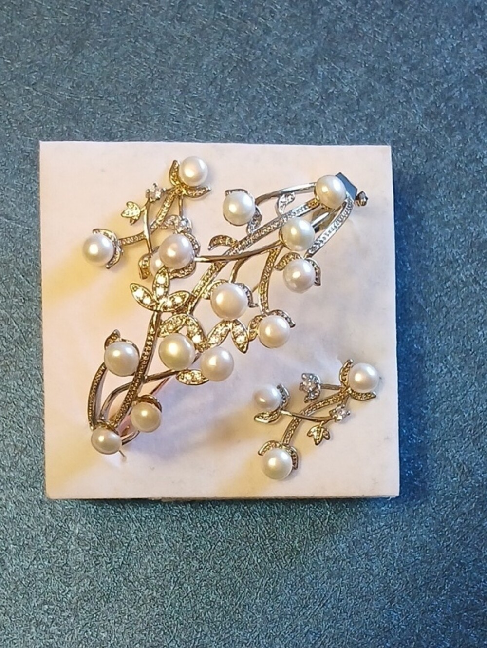QVC Gold-Tone Pearl Branch Bracelet and Clip - White Pearls